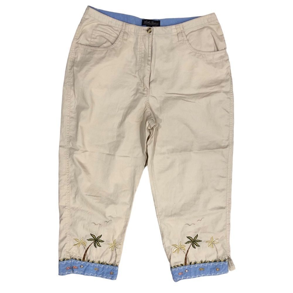 North River Tropical Embroidered Bottom Tan Women’s Capri Pants Sz 12